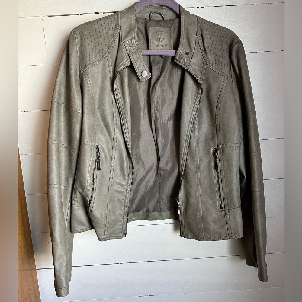 Sage green faux leather jacket